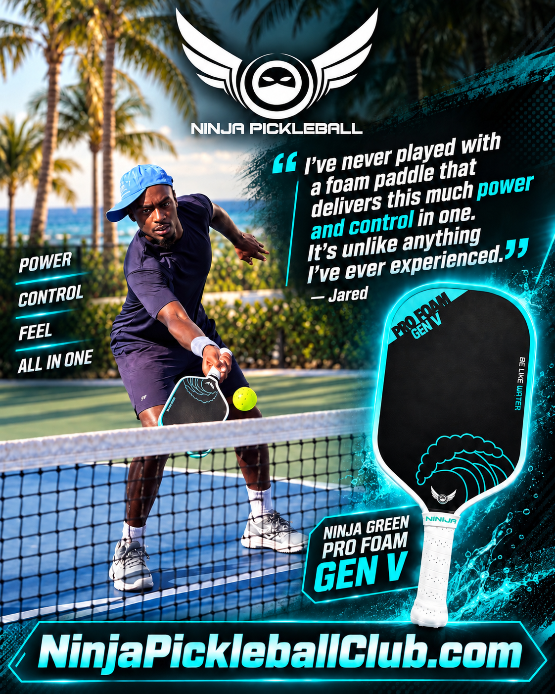 Ninja Green Pro Foam paddle promotional photo featuring Jared